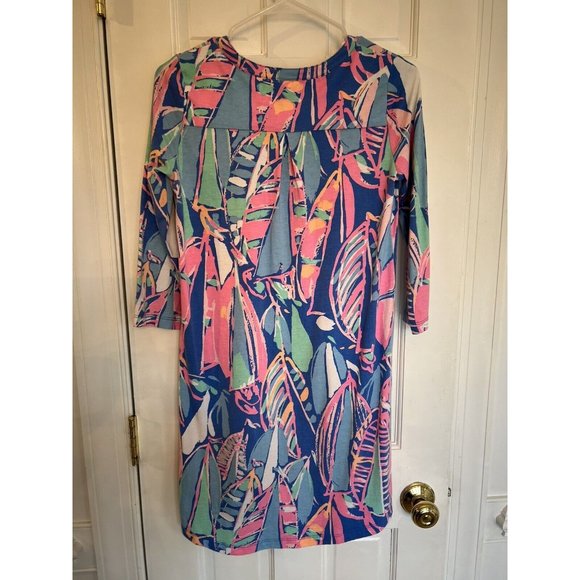 Lilly‎ Pulitzer Out To Sea Pink Blue Sailboat 3/4 Sleeve Dress Size XS - Picture 5 of 12